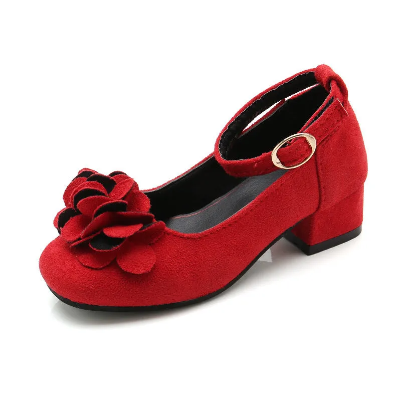 Girls show leather princess high heels in black pink red artificial PU upper sizes 27 to 37