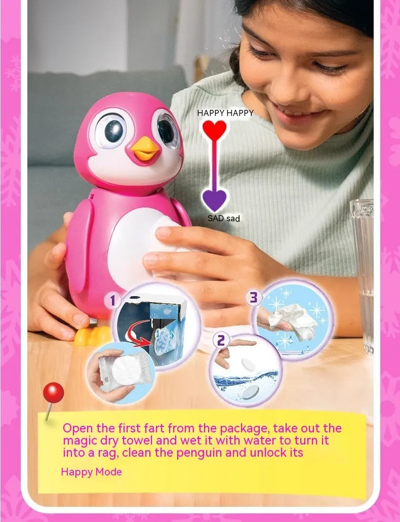 Plastic cute little penguin simulation electric children's cartoon pet toy for boys with hat scarf vest and fish accessory