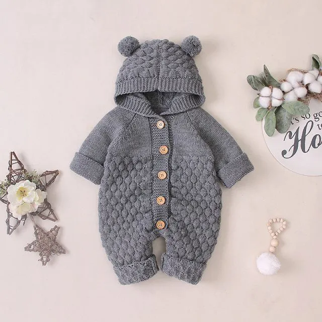 Baby knitted cotton romper, sleeveless hooded, light blue, sizes 66-100cm, Class A safety
