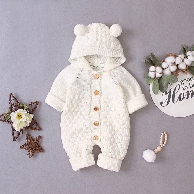 Baby knitted cotton romper, sleeveless hooded, light blue, sizes 66-100cm, Class A safety