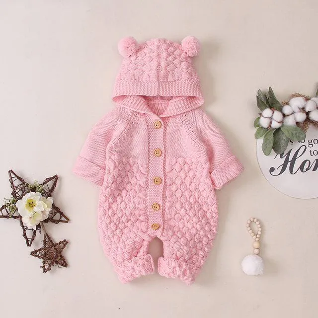 Baby knitted cotton romper, sleeveless hooded, light blue, sizes 66-100cm, Class A safety