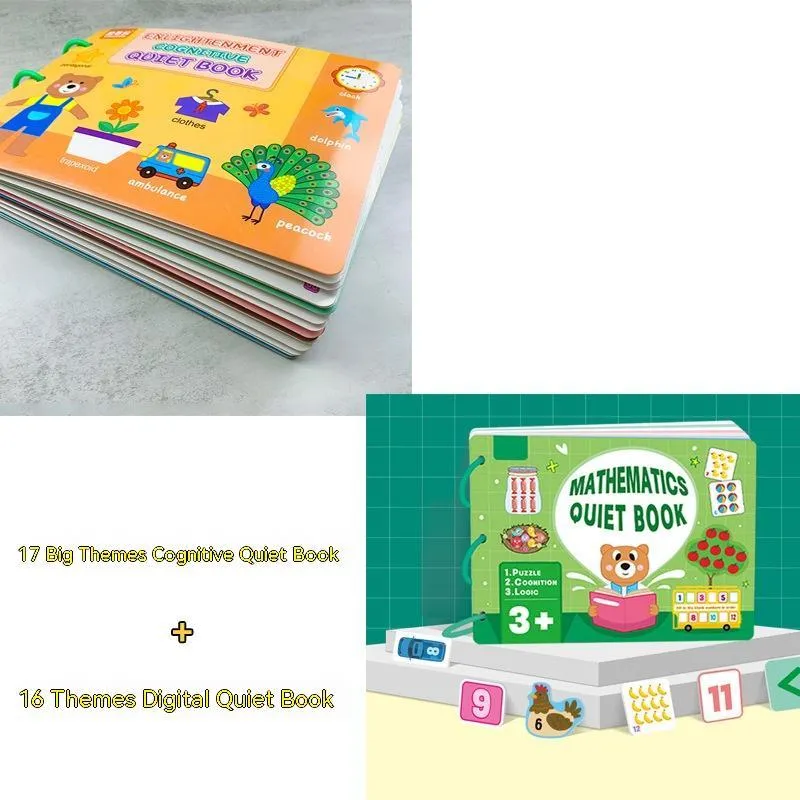 Montessori quiet book material package 28.5x21cm with 17 theme cognitive pages for ages 3 to 9