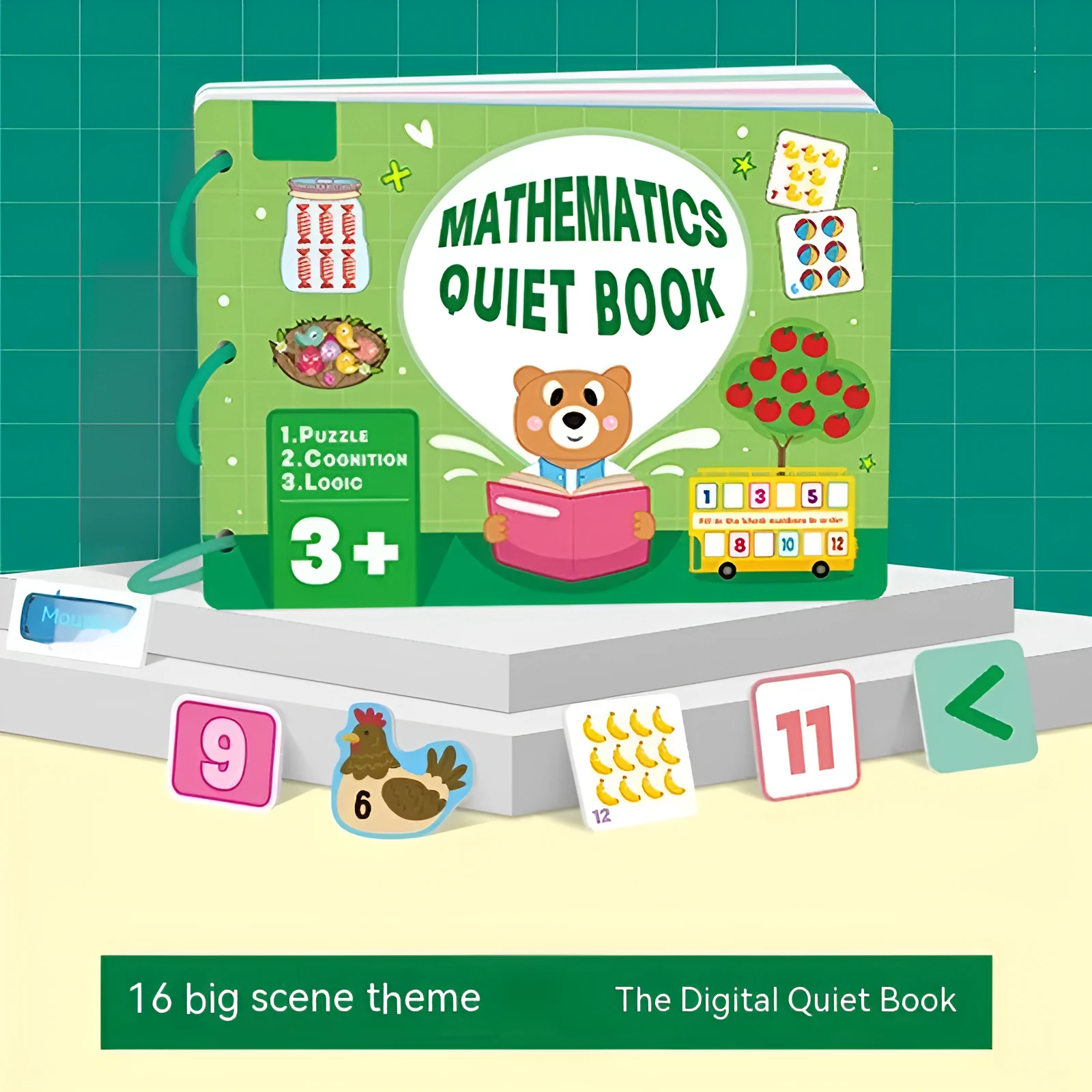 Montessori quiet book material package 28.5x21cm with 17 theme cognitive pages for ages 3 to 9