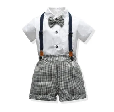 Boy's cotton trouser suit set with jacket and trousers in blue, showing front view