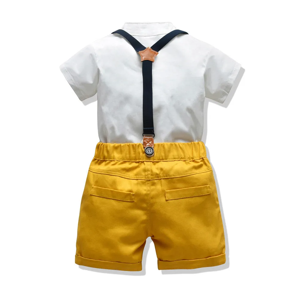 Boy's cotton trouser suit set with jacket and trousers in blue, showing front view