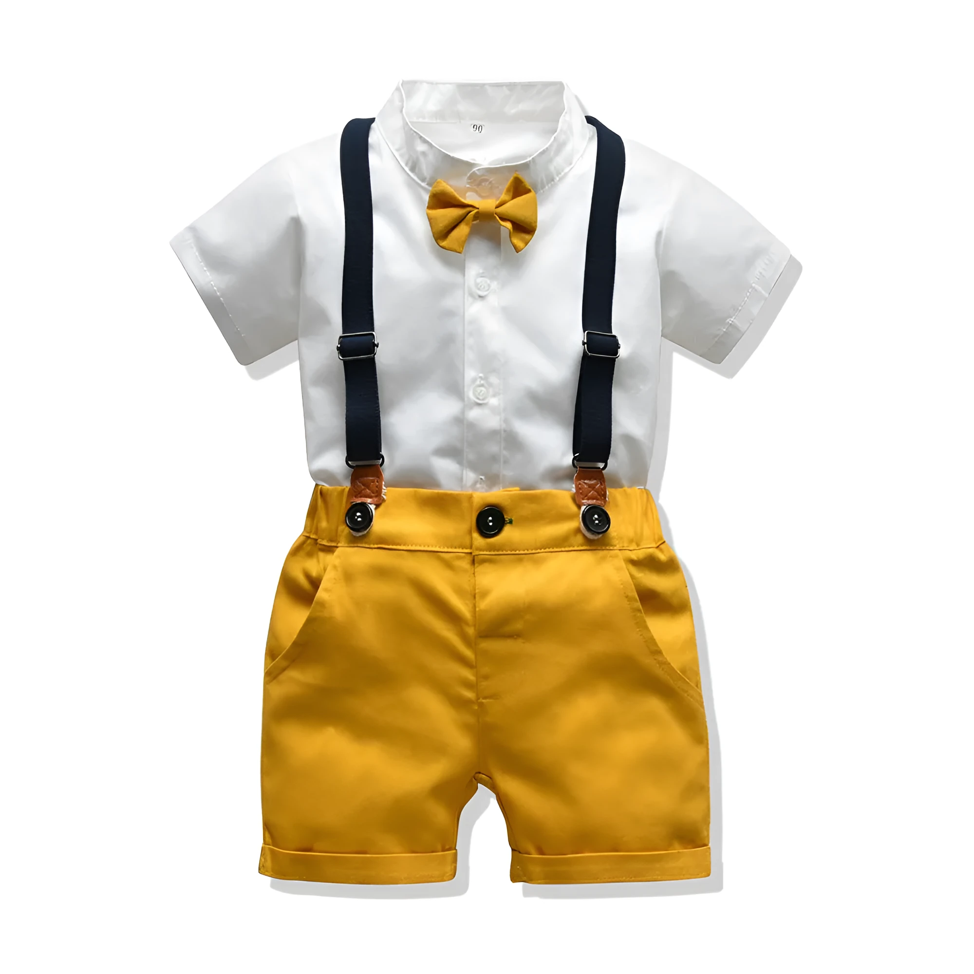 Boy's cotton trouser suit set with jacket and trousers in blue, showing front view