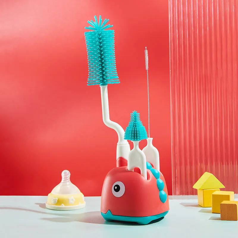 Multifunctional cleaning brush set with base for bottles, pacifiers, and straws in four colours