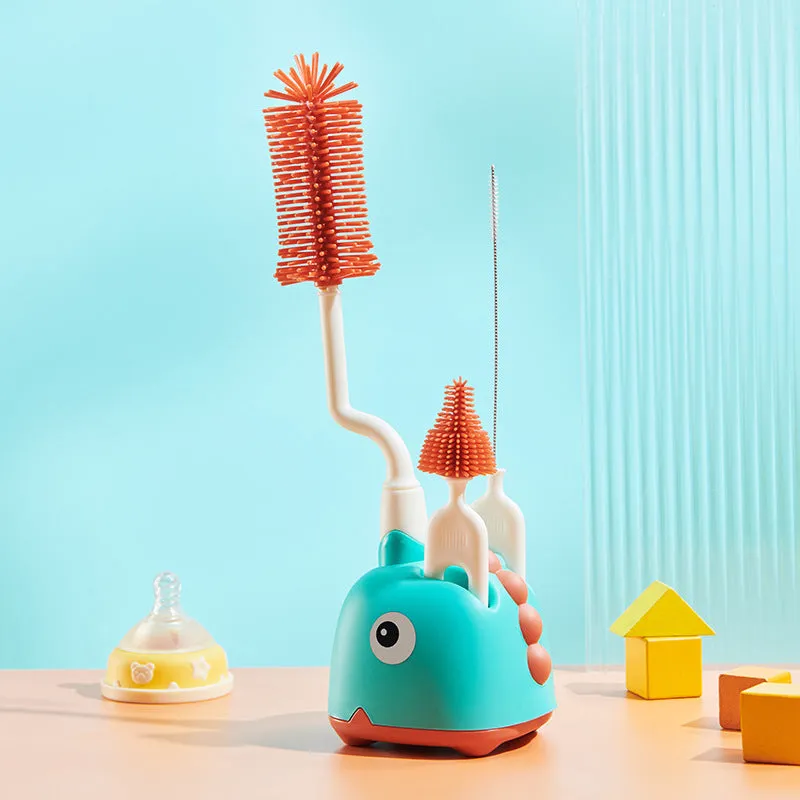 Multifunctional cleaning brush set with base for bottles, pacifiers, and straws in four colours