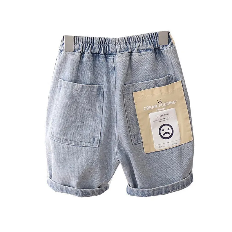 Boys casual cotton denim shorts in milk pudding blue, Asian sizes 90-150