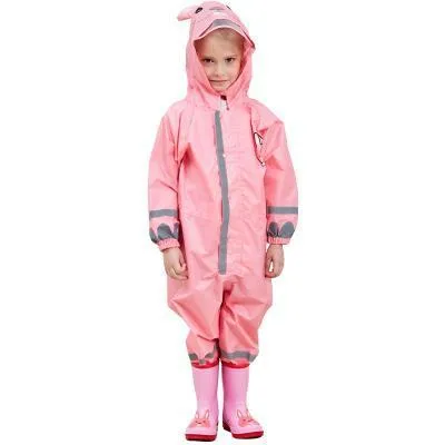 Eco-friendly conjoined raincoat with pants for children in four colours pink yellow green blue sizes S M L