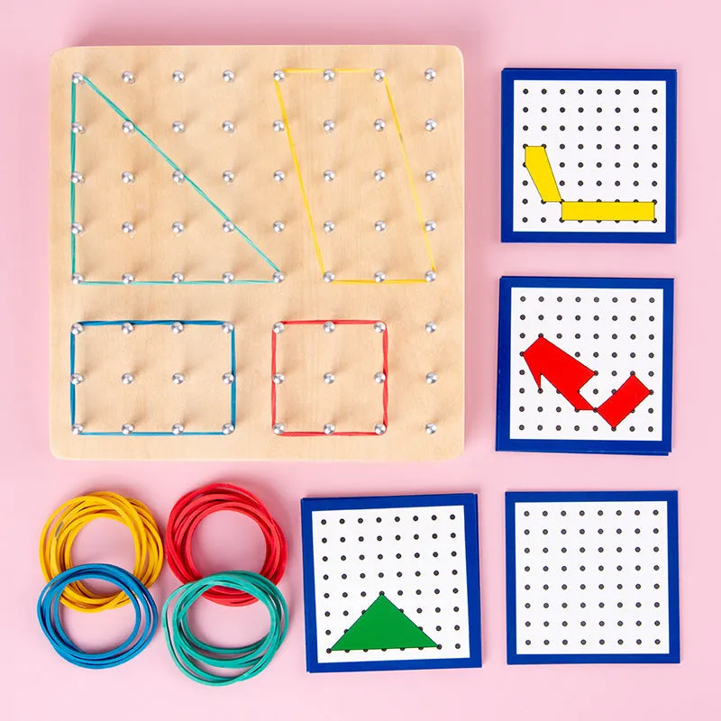 Yellow wooden Montessori nail plate 15x15x2cm on a flat surface