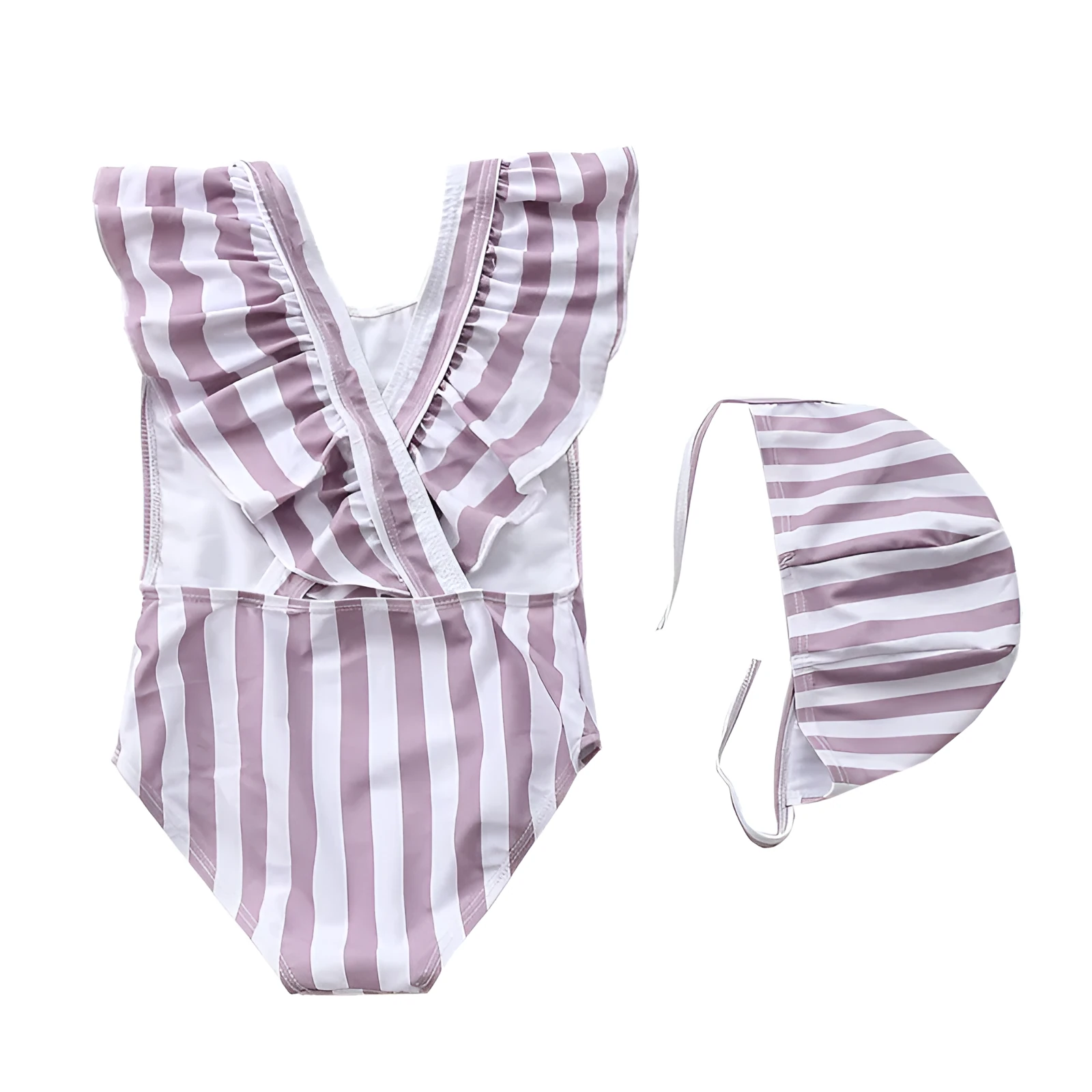 Girls kids swimsuit in high-elasticity polyester with plaid pattern, available in blue colour, size M for 80-90cm toddlers