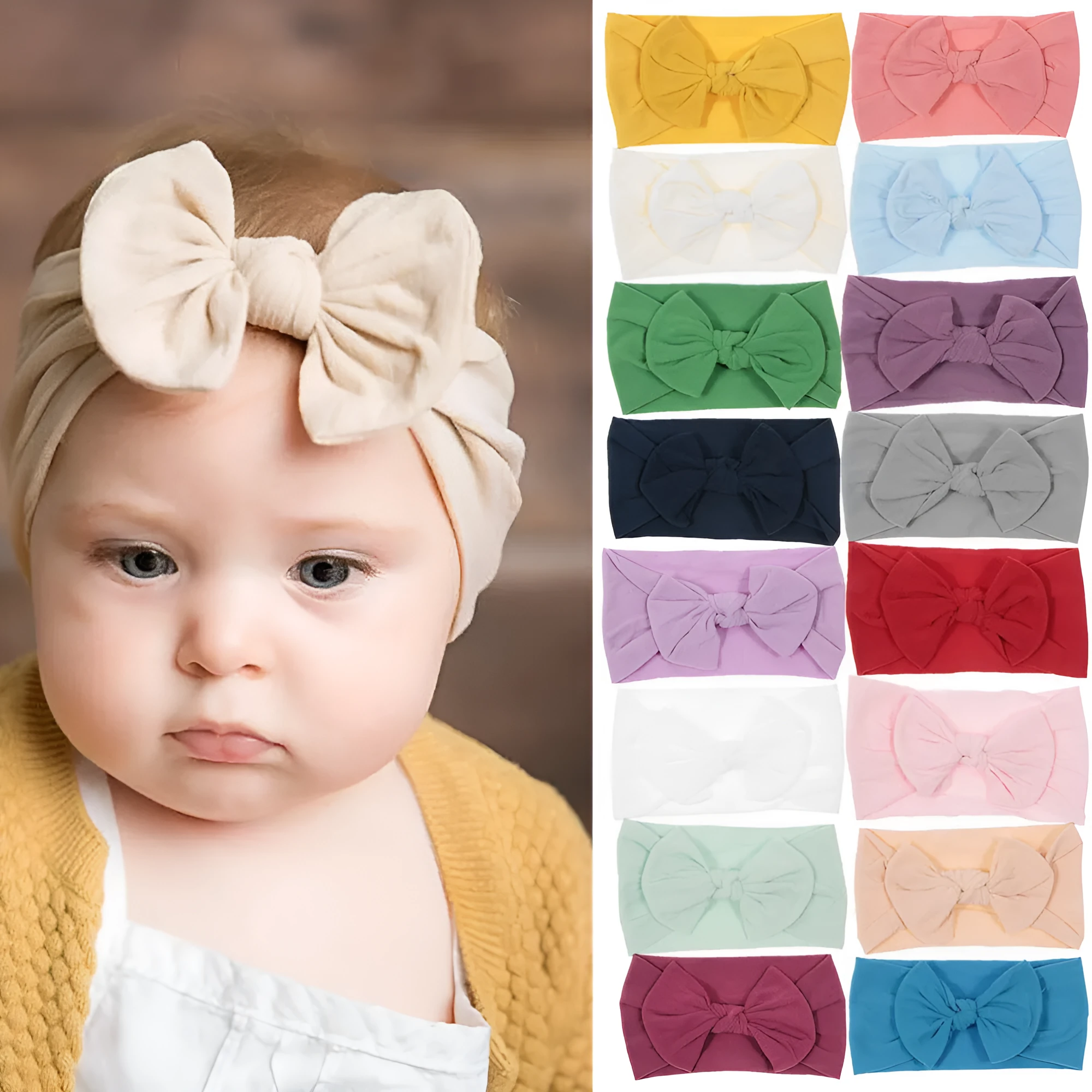 Bohemian children's hairband with wide nylon bow in Army Green, 10.5 x 7.5 cm bow, cloth band