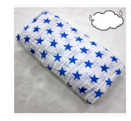 Cotton gauze baby blanket 120x120cm in balloon elephant style folded on a light background