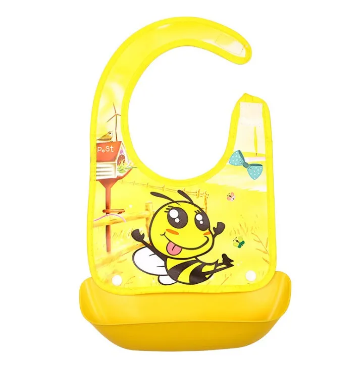 Cartoon baby PVC three-dimensional bib with blue koala design and waterproof silicone pocket