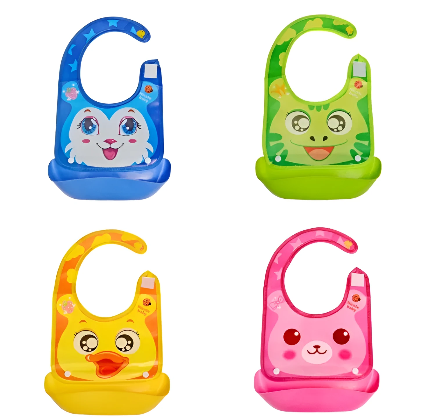 Cartoon baby PVC three-dimensional bib with blue koala design and waterproof silicone pocket