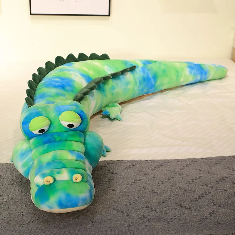 Symphony soft velvet alligator plush toy in green colour on a plain background