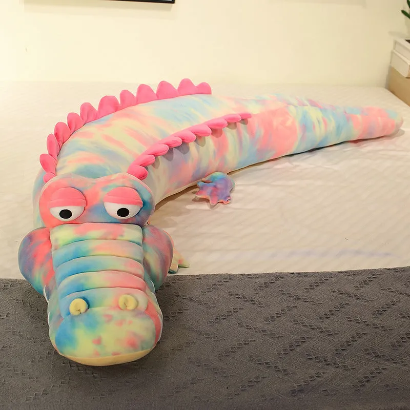 Symphony soft velvet alligator plush toy in green colour on a plain background
