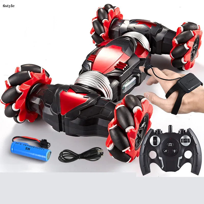 Blue electric remote control car with two motors, ABS plastic body, climbing and twisting wheels, on a pavement surface