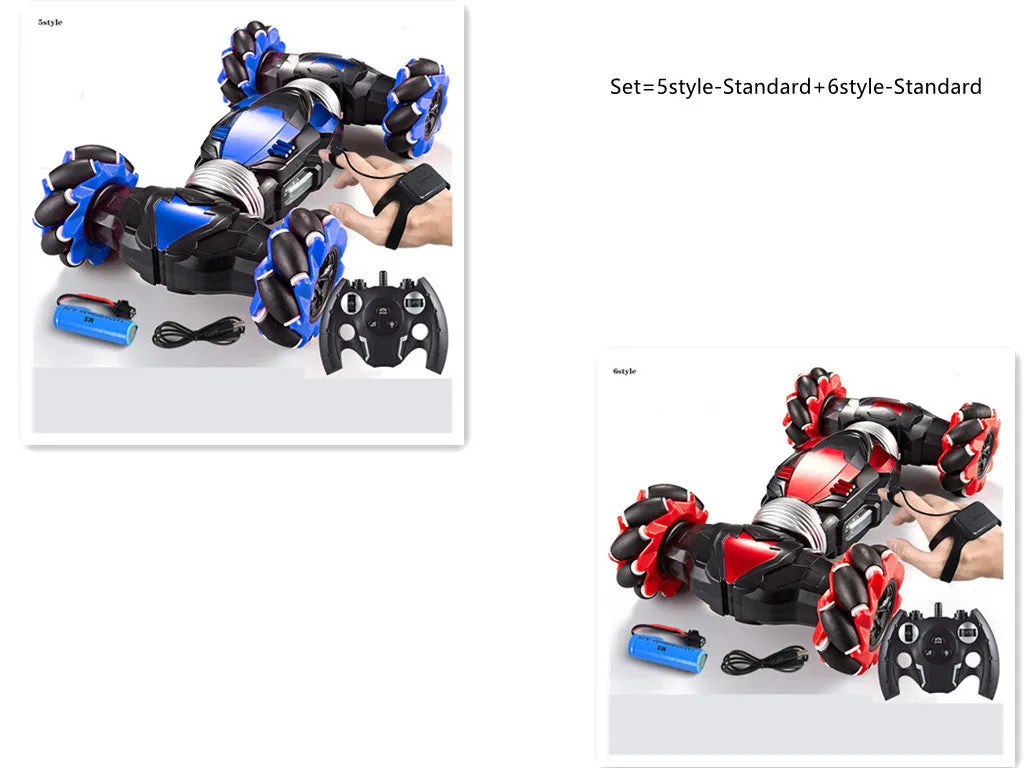 Blue electric remote control car with two motors, ABS plastic body, climbing and twisting wheels, on a pavement surface