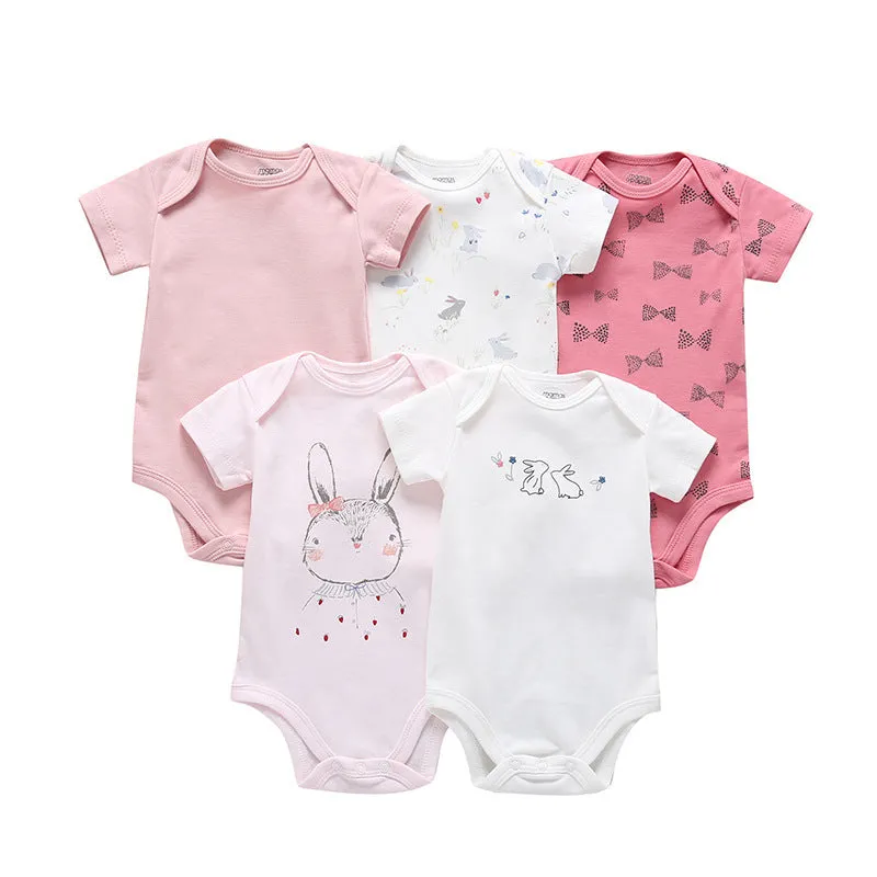Unisex cotton cartoon jumpsuit for babies and toddlers with short sleeves, available in multiple sizes and colours