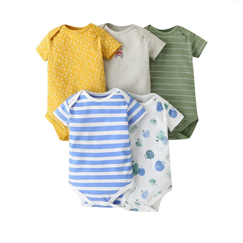 Unisex cotton cartoon jumpsuit for babies and toddlers with short sleeves, available in multiple sizes and colours