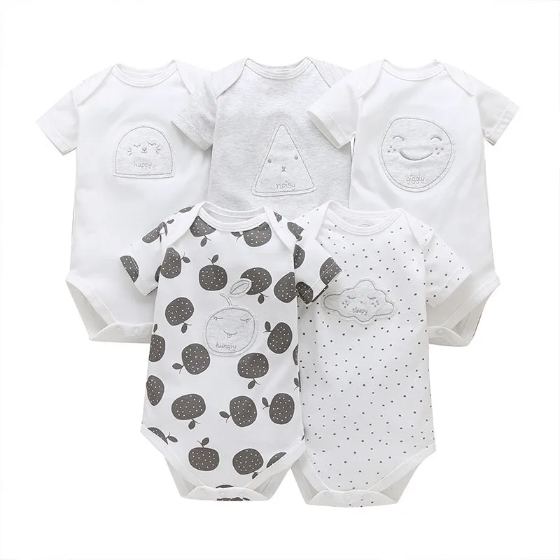 Unisex cotton cartoon jumpsuit for babies and toddlers with short sleeves, available in multiple sizes and colours