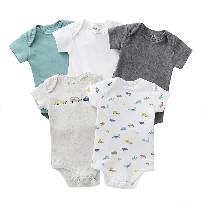 Unisex cotton cartoon jumpsuit for babies and toddlers with short sleeves, available in multiple sizes and colours