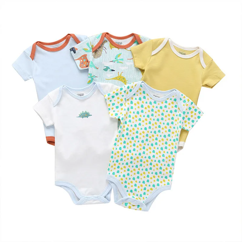 Unisex cotton cartoon jumpsuit for babies and toddlers with short sleeves, available in multiple sizes and colours