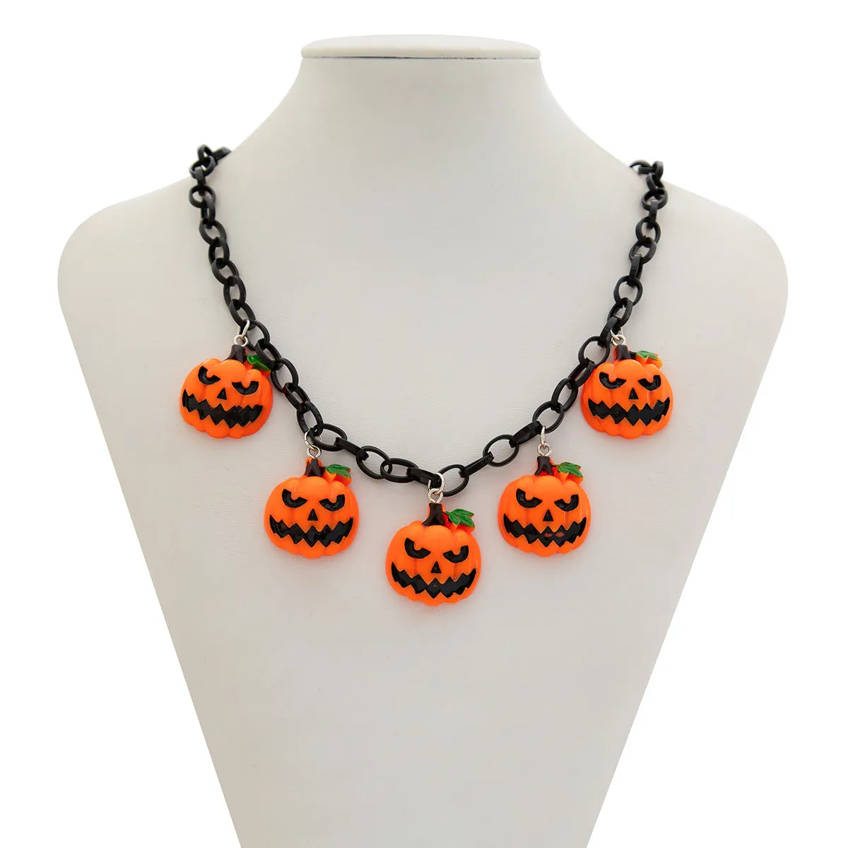 Halloween pumpkin cartoon necklace with acrylic pendant in mixed colours on regular chain
