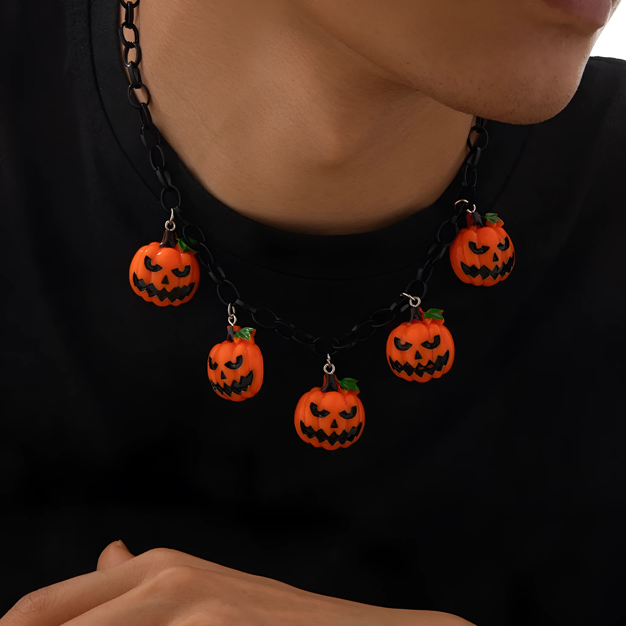 Halloween pumpkin cartoon necklace with acrylic pendant in mixed colours on regular chain