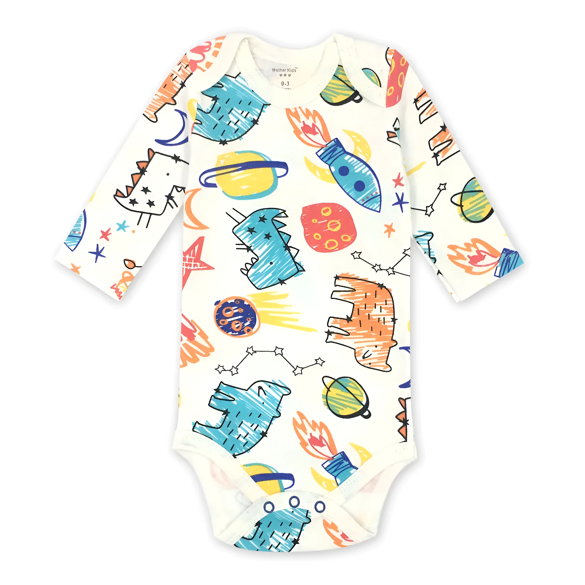 100% cotton long sleeve baby romper jumpsuit in neutral colour on white background