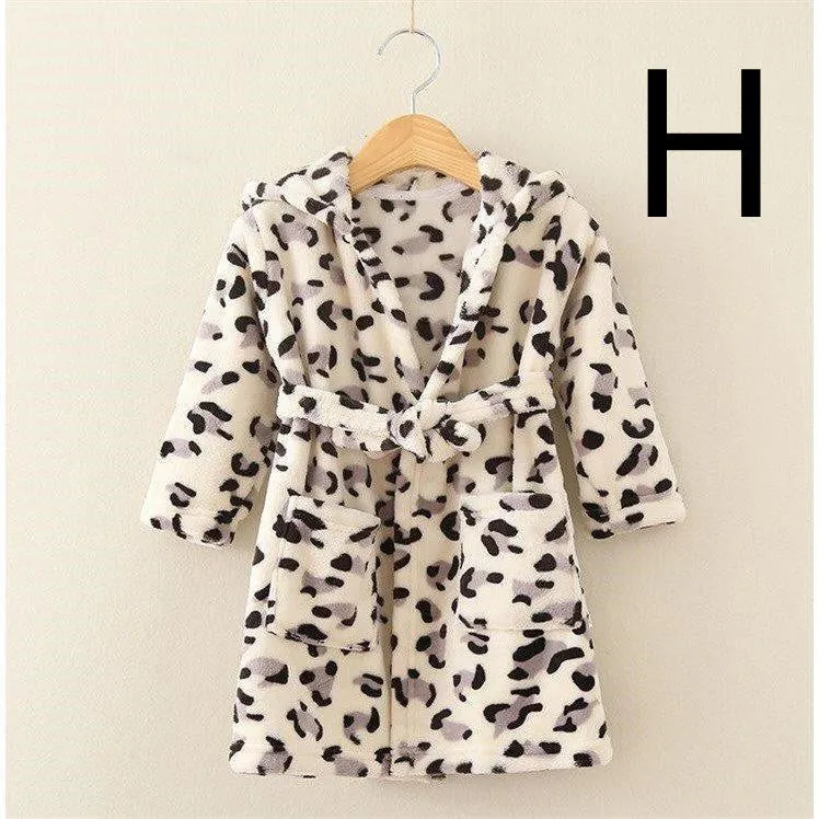 Children's thickened flannel bathrobe in a printed pattern, available in multiple colours and sizes 100-140cm