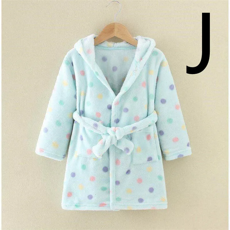 Children's thickened flannel bathrobe in a printed pattern, available in multiple colours and sizes 100-140cm