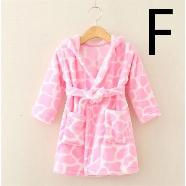 Children's thickened flannel bathrobe in a printed pattern, available in multiple colours and sizes 100-140cm