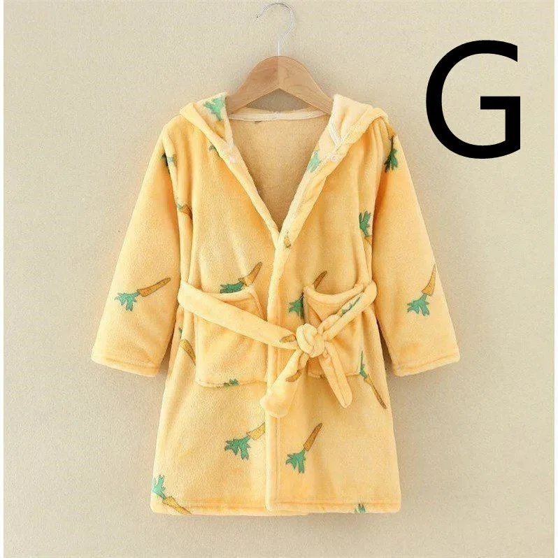 Children's thickened flannel bathrobe in a printed pattern, available in multiple colours and sizes 100-140cm