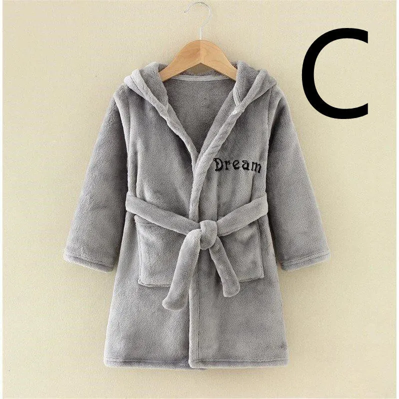 Children's thickened flannel bathrobe in a printed pattern, available in multiple colours and sizes 100-140cm