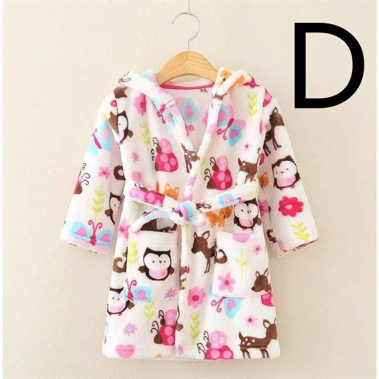 Children's thickened flannel bathrobe in a printed pattern, available in multiple colours and sizes 100-140cm