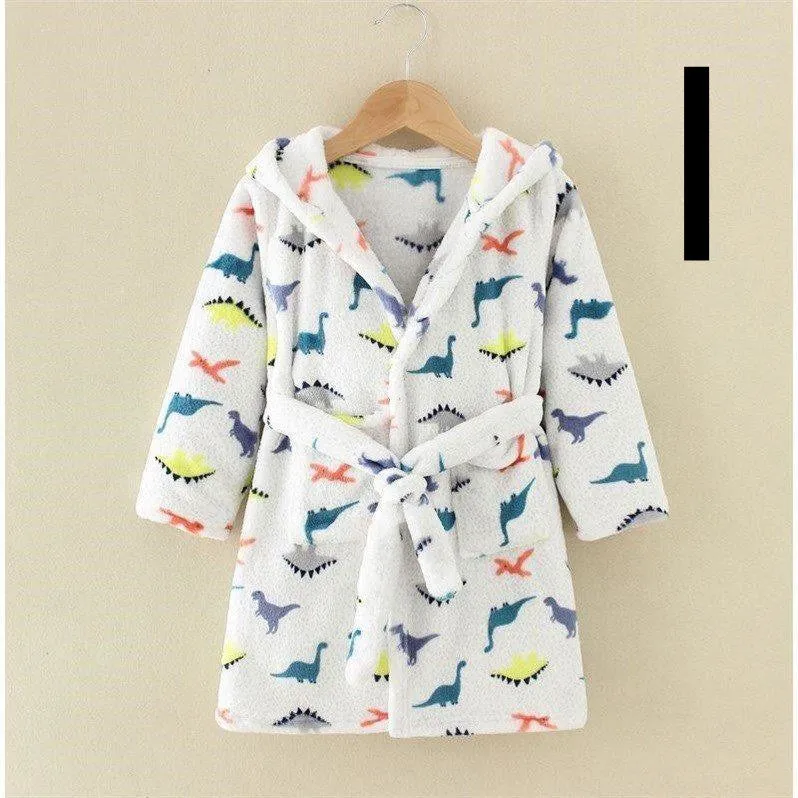 Children's thickened flannel bathrobe in a printed pattern, available in multiple colours and sizes 100-140cm