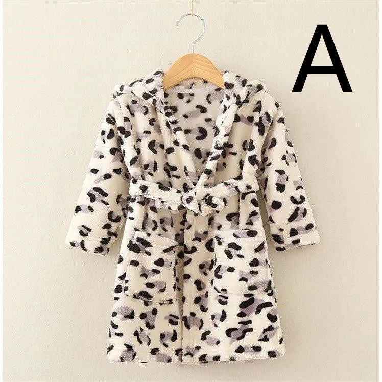 Children's thickened flannel bathrobe in a printed pattern, available in multiple colours and sizes 100-140cm