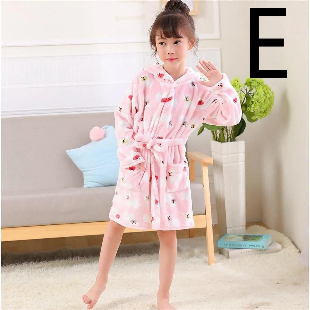 Children's thickened flannel bathrobe in a printed pattern, available in multiple colours and sizes 100-140cm