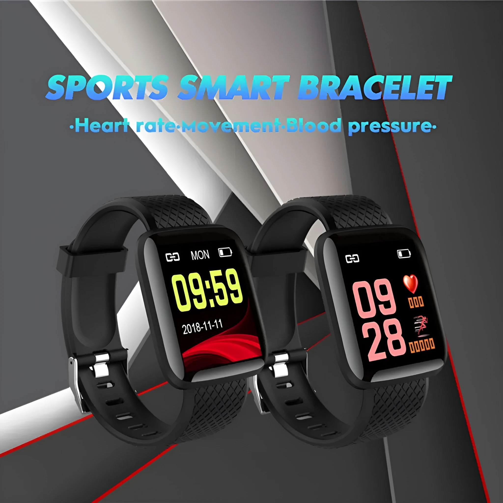 APP sleep monitoring step counting sports bracelet in black with touch operation