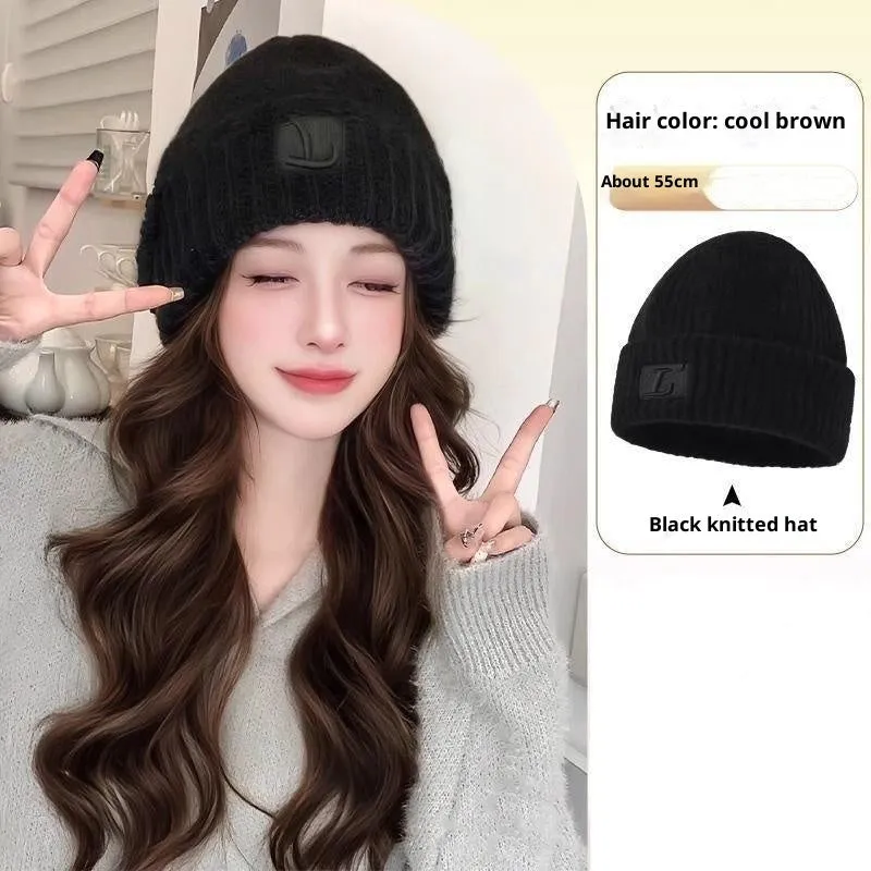 Hat wig for women with big wave full-head curls in protein filament natural style