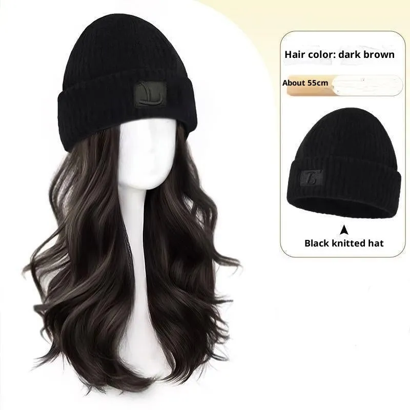 Hat wig for women with big wave full-head curls in protein filament natural style