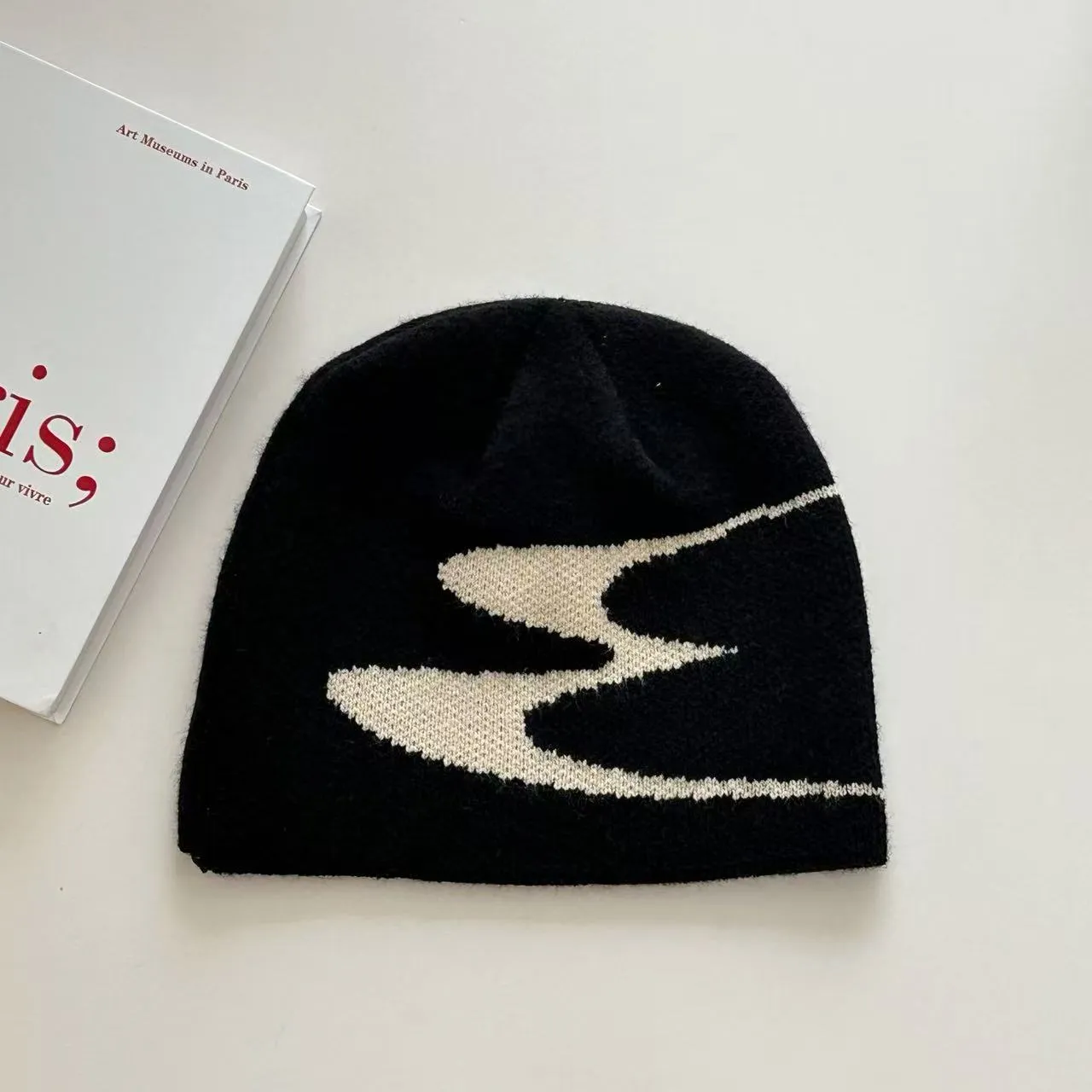 Acrylic knitted beanie hat in black, grey, or white for men and women with 56-58cm size