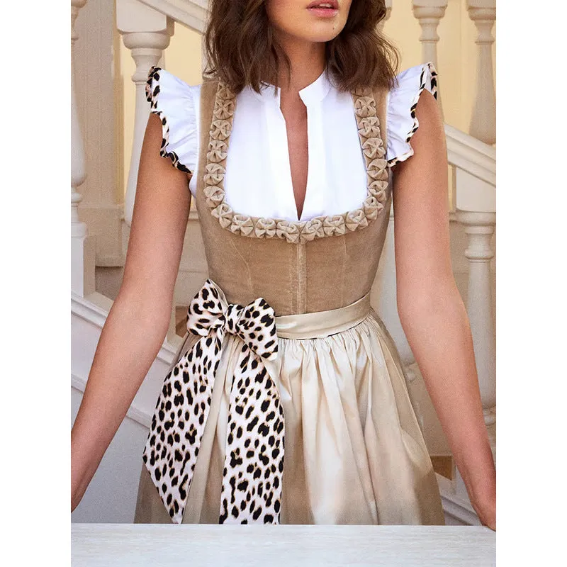 Khaki German Oktoberfest beer style women's dress in cotton polyester fabric