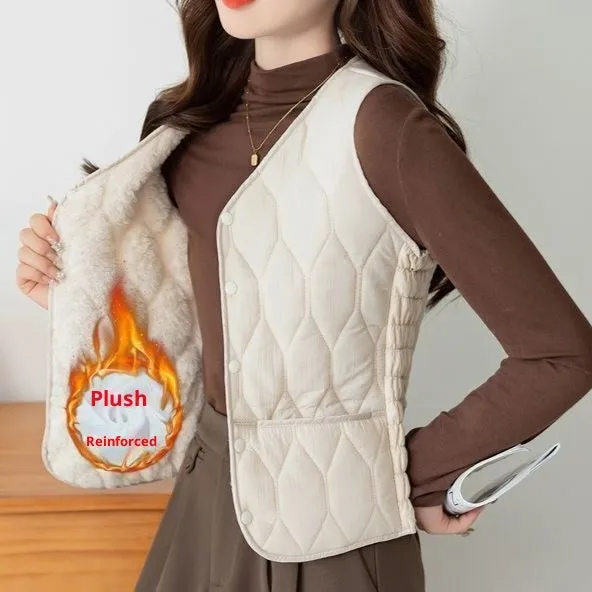Women's short bottoming vest with velvet lining, slim fit, available in multiple colours and sizes