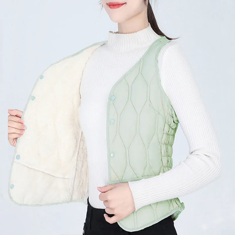 Women's short bottoming vest with velvet lining, slim fit, available in multiple colours and sizes