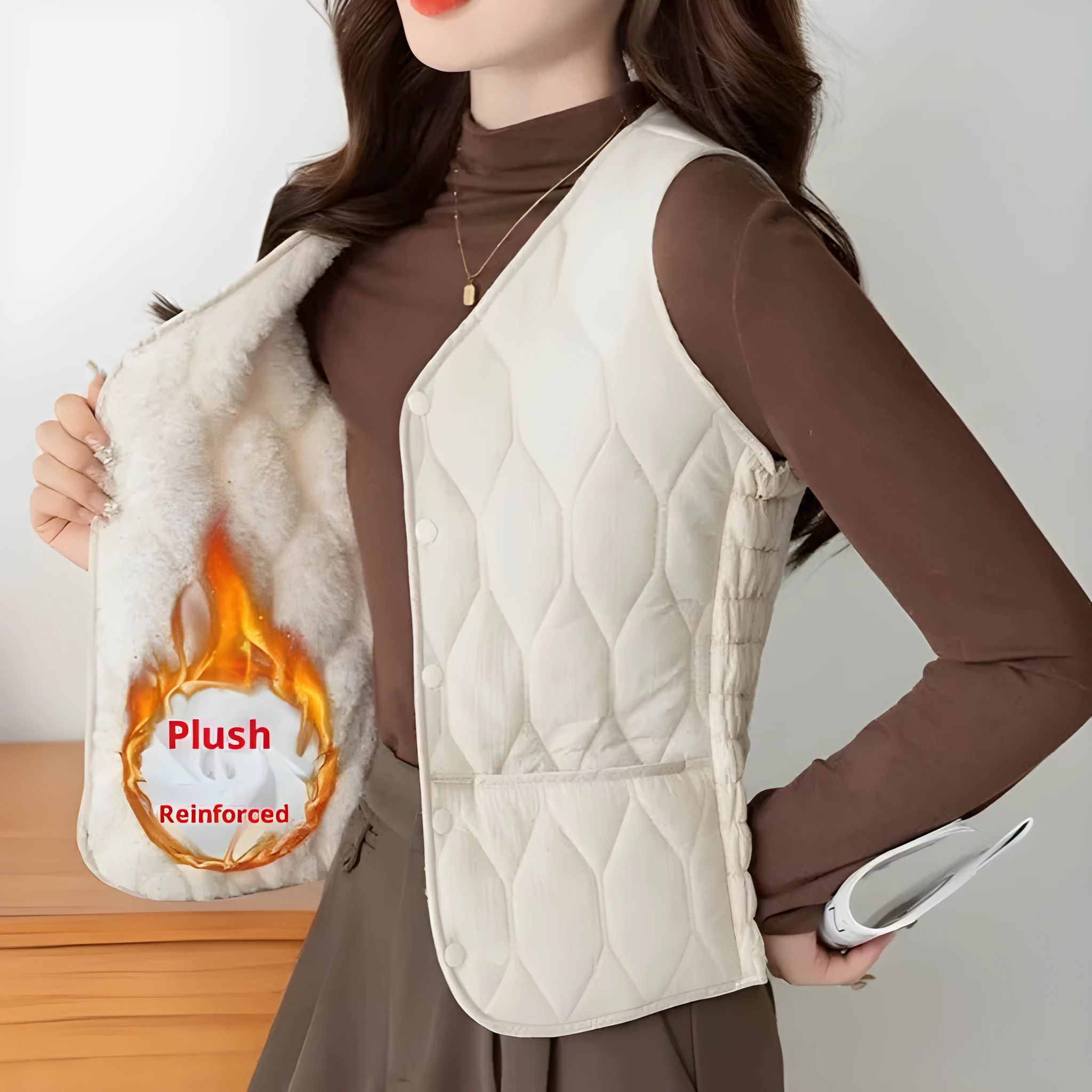 Women's short bottoming vest with velvet lining, slim fit, available in multiple colours and sizes