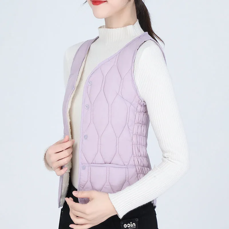 Women's short bottoming vest with velvet lining, slim fit, available in multiple colours and sizes